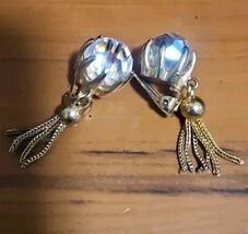 Vintage Gold Tone Earrings With Stone Clip On With Dangle - $9.89