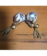Vintage Gold Tone Earrings With Stone Clip On With Dangle - $9.89