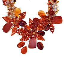 Breathtaking Orange Marigold Bouquet Carnelian-Agate Stone Necklace - £54.26 GBP