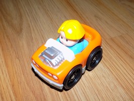 Fisher Price Little People Wheelies Orange Race Car Blonde Boy Driver Ma... - £7.16 GBP