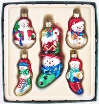 Mervyn&#39;s Box of 5 Vintage Christmas Holiday Snowmen Glass Ornaments - £14.90 GBP