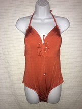 Nip Tuck Bond-eye Corset Halter Swimsuit Rust Orange Sz Us 10 Au 14 New - $39.50