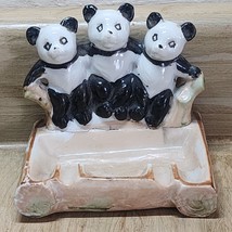 Vintage Japan Ceramic Trinket Dish  Adorable Panda Bear Trio See Pictures - $12.34