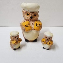 3 Pc Owl Utensil Holder Salt and Pepper Shaker Vintage 1980s Chef Owl Set - £10.20 GBP
