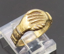 CLEO 925 Silver - Vintage 1992 Gold Plated Carved Two Hands Ring Sz 5 - RG27225 - $71.70