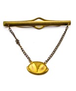Gold Plate Tie Bar Slide with Chain and Oval Medallion, Art Deco Elegant... - £24.46 GBP