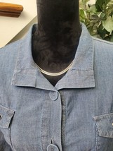 Chico&#39;s Women Blue Cotton Long Sleeve Chambray Button Front Pocket Jacket Size 2 - £22.38 GBP