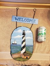 Welcome Wall Sign Hanging Plaque Cape Hatteras Lighthouse NC OBX Free shipping - £31.37 GBP