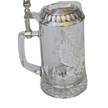German Beer Stein Glass Eagle Etched Pewter Covered Diamond Bottom 14 Ounce - £21.57 GBP