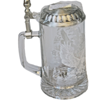 German Beer Stein Glass Eagle Etched Pewter Covered Diamond Bottom 14 Ounce - £20.30 GBP