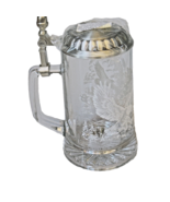German Beer Stein Glass Eagle Etched Pewter Covered Diamond Bottom 14 Ounce - £21.11 GBP