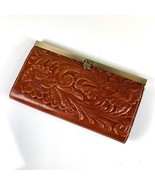 Brown Leather Patricia Nash Tooled Floral Cauchy Frame Clutch Wallet VGC! - $37.00