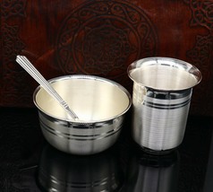 999 solid sterling silver glass, bowl &amp; spoon for baby/kids utensils set sv200 - £320.22 GBP