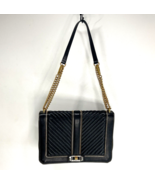 REBECCA MINKOFF Leather Edie Maxi Quilted Top Zip Bag Black Two Toned Ha... - $114.99