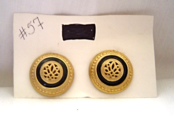 Vintage Gold one and Black Medallion Post Earrings 1980"s - $9.99