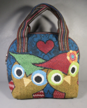 Owls Tapestry Small Tote Purse 9&quot; x 6.5&quot; Double Strap Zipper Black Lining NEW! - £6.11 GBP
