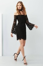 Bardot Flora Lace Off the Shoulder Dress Sz 6/S Black - £58.02 GBP