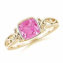 ANGARA Vintage Style Cushion Pink Sapphire Solitaire Ring for Women in 14K Gold - £930.88 GBP
