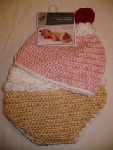 Baby Hand Crocheted Hat &amp; Diaper Cover 2 Piece Set 0-9 Months Ice Cream New - £7.74 GBP
