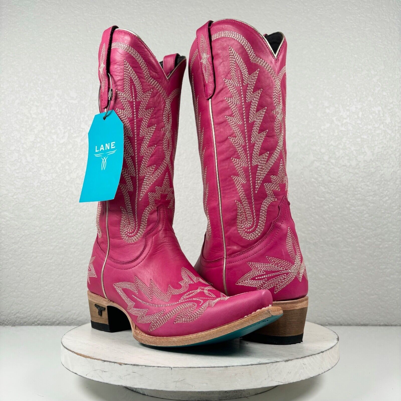 Primary image for NEW Lane LEXINGTON Hot Pink Leather Cowboy Boots Womens Sz 8.5 Western Snip Toe
