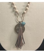 JULIO Vintage Necklace Chain Pendant Leather Fringe - $356.37 MXN