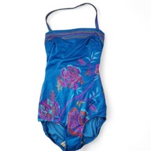 Sirena Vintage One-Piece Halter Swimsuit Womens 12 Blue Pink Floral Boho Rio - £15.99 GBP