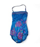 Sirena Vintage One-Piece Halter Swimsuit Womens 12 Blue Pink Floral Boho... - $20.00