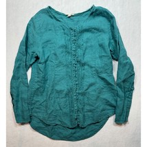Eileen Fisher Irish Linen Button Front Shirt Jade Green Womens Small S L... - $34.29
