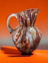 An item in the Pottery & Glass category: Vintage Fenton Glass Cream Pitcher Autumn Orange Vasa Murrhina 5 .25 in No 6464