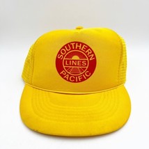 Vintage 1980&#39;s Southern Pacific Lines Trucker Mesh SnapBack Yellow Hat Crown - £31.86 GBP