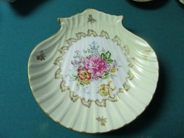 Limoges France Antique Dish Shell Plate 8&quot; Shell Gold And Flowers - £97.21 GBP