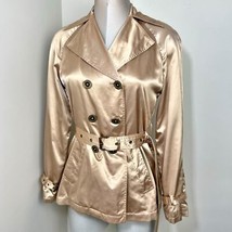 MICHAEL KORS Petite Tan Satin Animal Lining Trench Coat Size PS Small - $54.78
