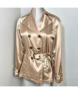 MICHAEL KORS Petite Tan Satin Animal Lining Trench Coat Size PS Small - $54.78