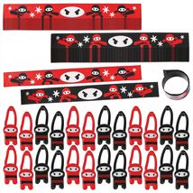 Ninja Party Favors - Red and Black Ninja Slap Bracelets and Stretchy Flying Ninj - £15.09 GBP