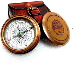Vintage Nautical Brass Compass with Leather Box Gift Item - $83.20