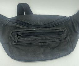 Vintage Black Leather Fanny Pack Waist Bag Unisex - £8.88 GBP