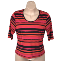 Giorgio Fiorlini Classy Blouse ~ Sz XL ~ Red &amp; Orange ~ Striped ~ Short Sleeve - £15.50 GBP