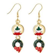 New Pretty Christmas  Wreath Enamel Dangle Double Tier Earrings - $9.00