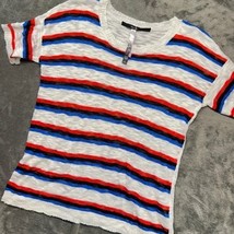 Kensie White Striped T Shirt XS Short Sleeve Pullover Knit Top - $281.01 MXN