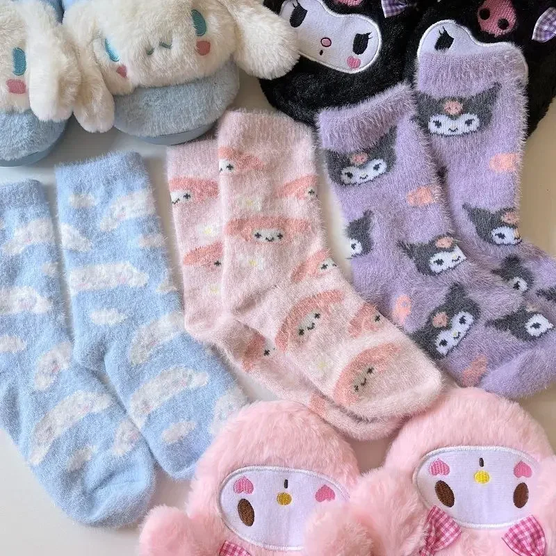 Anime Kawaii Socks Kuromis Mymelodys Cinnamorolls Plush Socks Floor Sock - £7.49 GBP+
