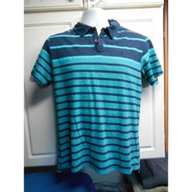 Zoo YOrk Mens Sz M Blue Striped Polo half button Striped - £8.41 GBP