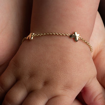 14K Yellow Gold Butterfly Nature Charm Baby Bracelet - $3,411.14 MXN