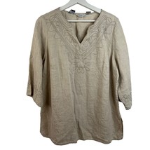 VTG Woman’s Sz 1X Tunic Top Irish Linen Embroidered Lagenlook Long Sleeve Shirt - £14.40 GBP