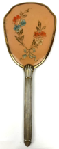 Vintage Antique Vanity Gold Hand Mirror Floral Pink - £21.94 GBP