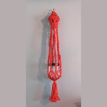 Medium 40&quot; Handmade Macrame Red Boho 1 Plant Hanger Wood Beads Vintage - £19.45 GBP