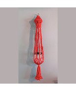 Medium 40&quot; Handmade Macrame Red Boho 1 Plant Hanger Wood Beads Vintage - £19.71 GBP