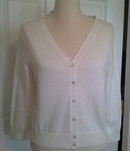 Lands End Women&#39;s 3/4 Sleeve Supima Dress Cardigan Eggshell White New - $39.99