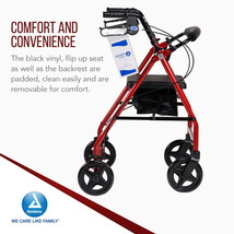 Dynarex DynaGo Quad 8 Rollator, 7.5” Wheels, Red Frame, Foldable, Padded... - $112.99