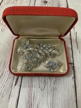 Coro Pegasus Silver Tone Leaves With Blue Crystals Demi Parure  - £118.51 GBP