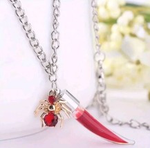 Blood Bottle Necklace with Spider &amp; Vampire Bat Charms - $8.90